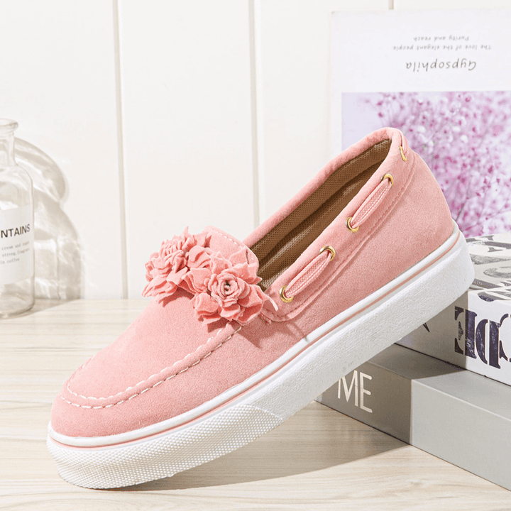 Women Suede Flower Comfy Lining Simple Solid Casual Loafers Shoes