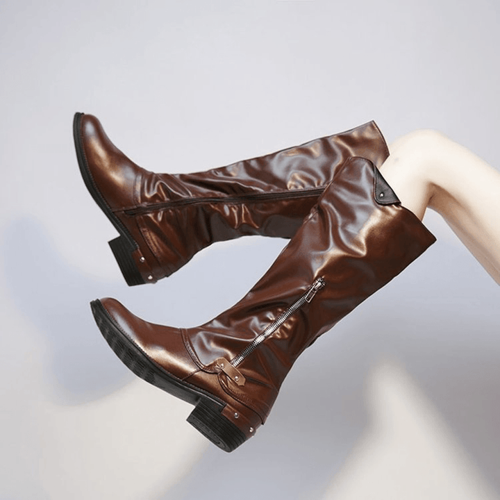 Plus Size Women round Toe Side Zipper Low Heel Knee Boots