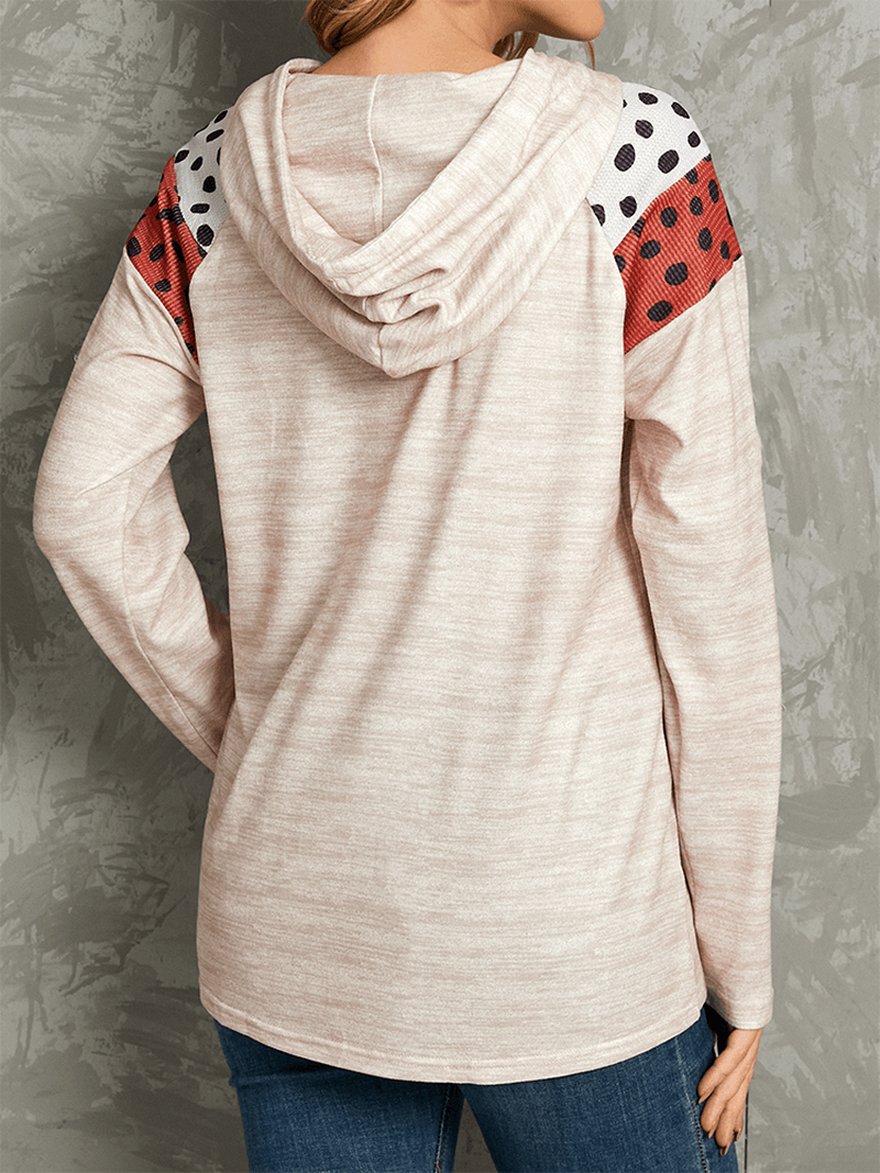 Polkadot Print Patchwork Casual Drawstring Long Sleeve round Neck Hoodies