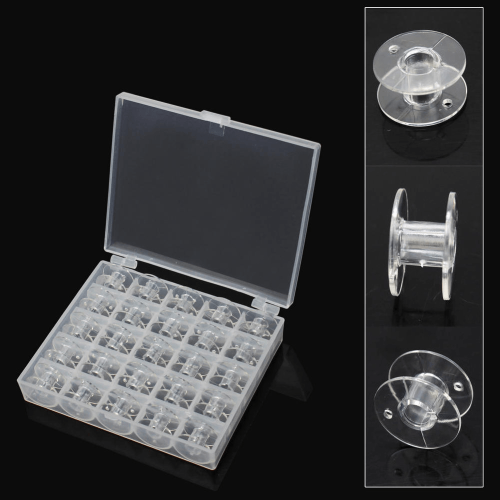 25Pcs/Set Empty Bobbins Sewing Machine Spools Clear Plastic Case Storage Box for Sewing Machine