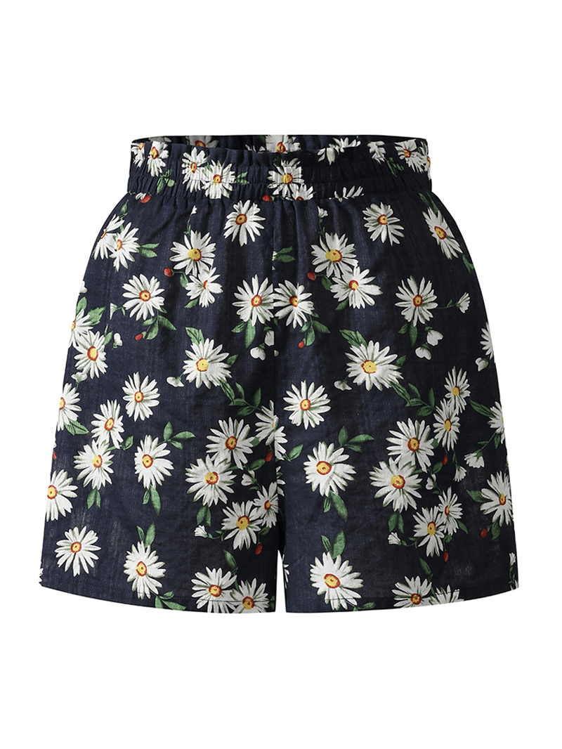 Daisy Print High Waist Women Casual Shorts