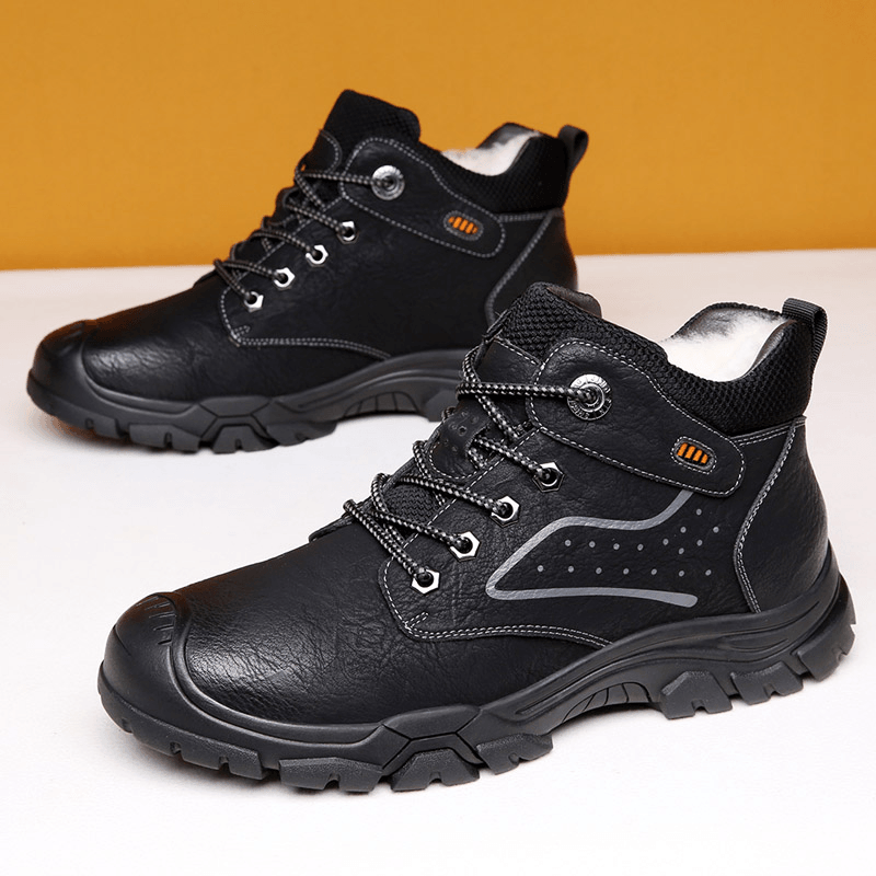 Men Two-Layer Cowhide Non-Slip Toe-Protected plus Velvet Warm Northeast Snow Boots