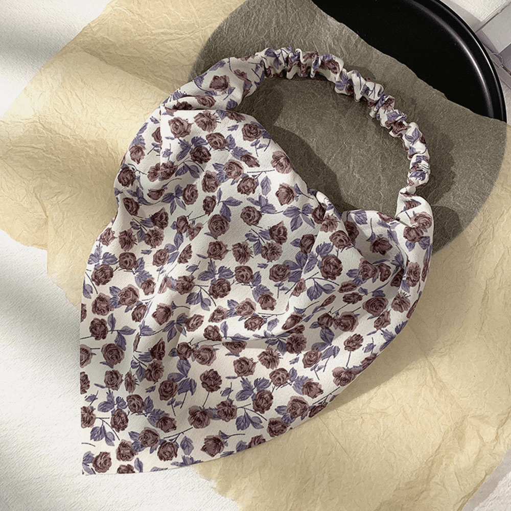 Women Chiffon Floral Pattern Elastic Square Scarf Fashion Triangle Scarf Headband Headscarf Headwear - MRSLM