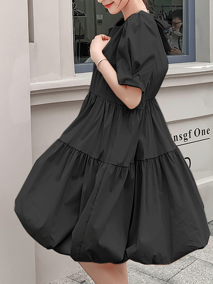 Leisure Short Sleeve Pleating Loose Summer Dress