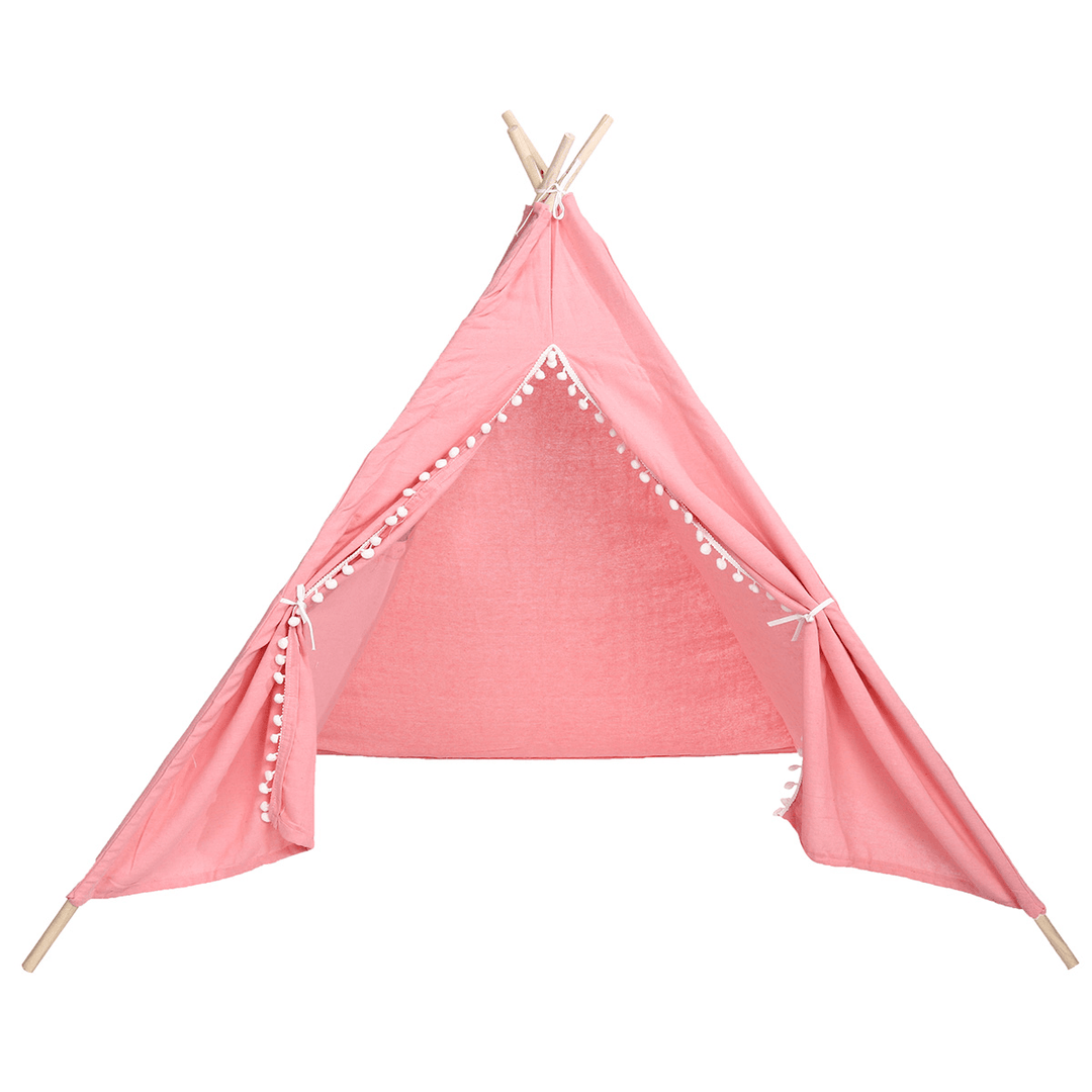 Children Portable Folding Tent Baby Game House with Fur Balls and Curtains Tent for Kid Walking Cushion