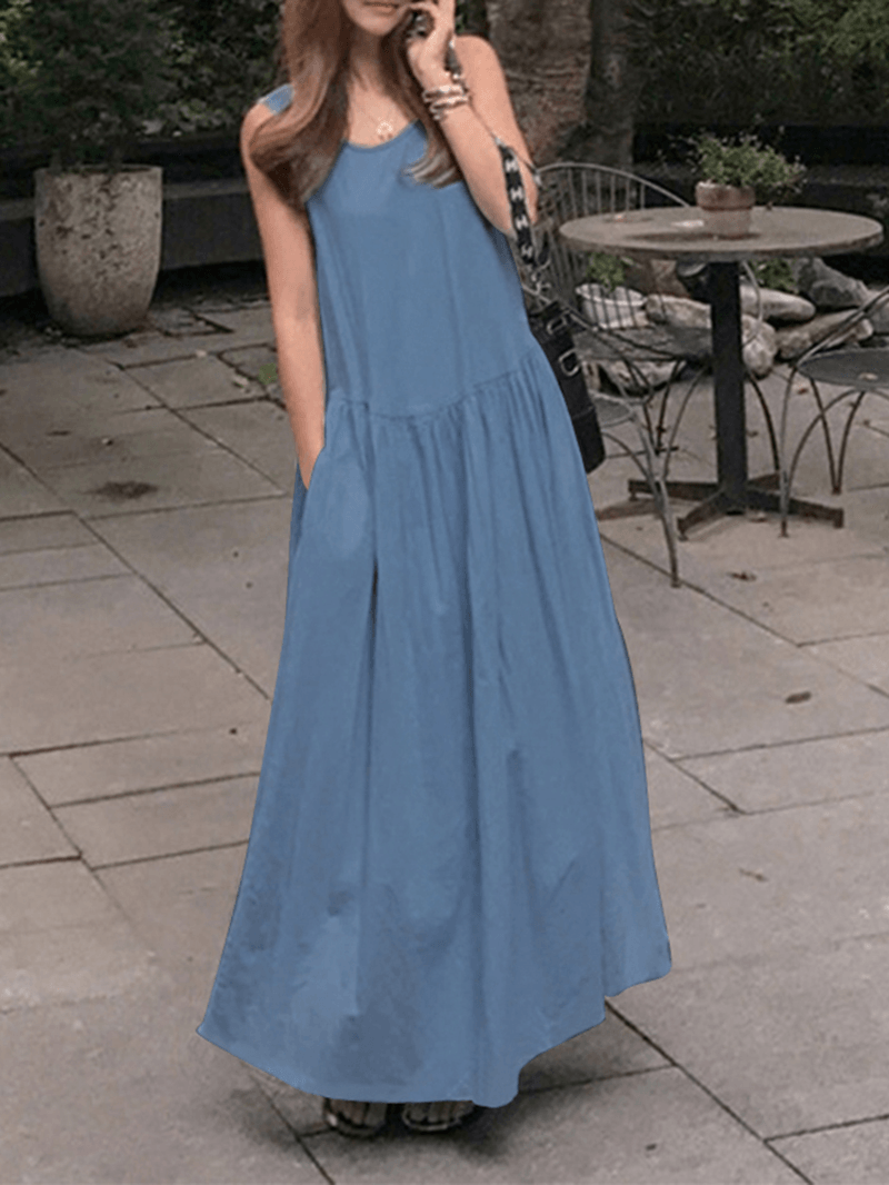 Retro European Bohemian Style round Neck Maxi Dress