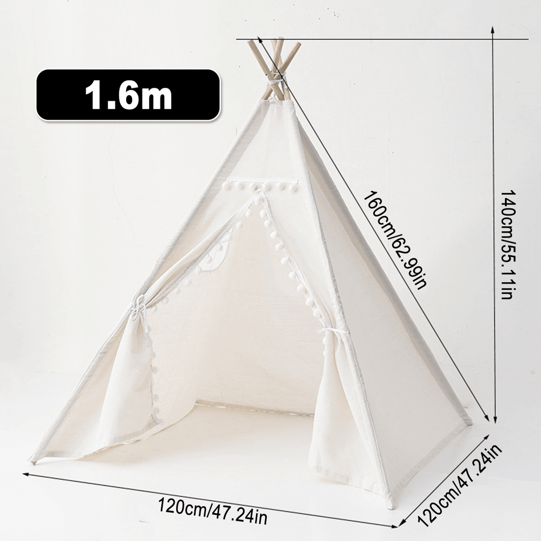 1.35M-1.8M Baby Tents Teepee DurableÔºÜQuality Cotton Canvas Triangle Tent Kids Playhouse Pretend Indoor/Outdoor Play Tent Decoration House Game Gift - MRSLM