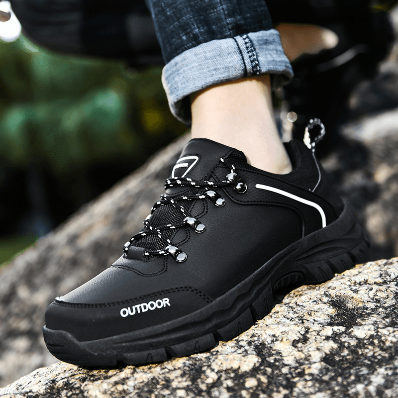 Men Leather Lace-Up Low-Top Soft Sole Comfy Non Slip Outdoor Climbing Casual Sport Hiking Shoes