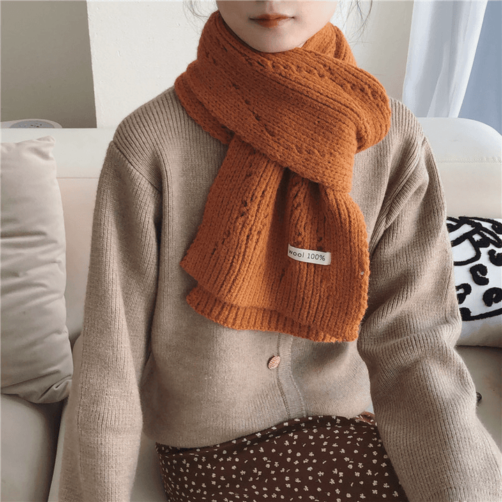 Pure Color Knitted Hollow Thick Warm Scarf