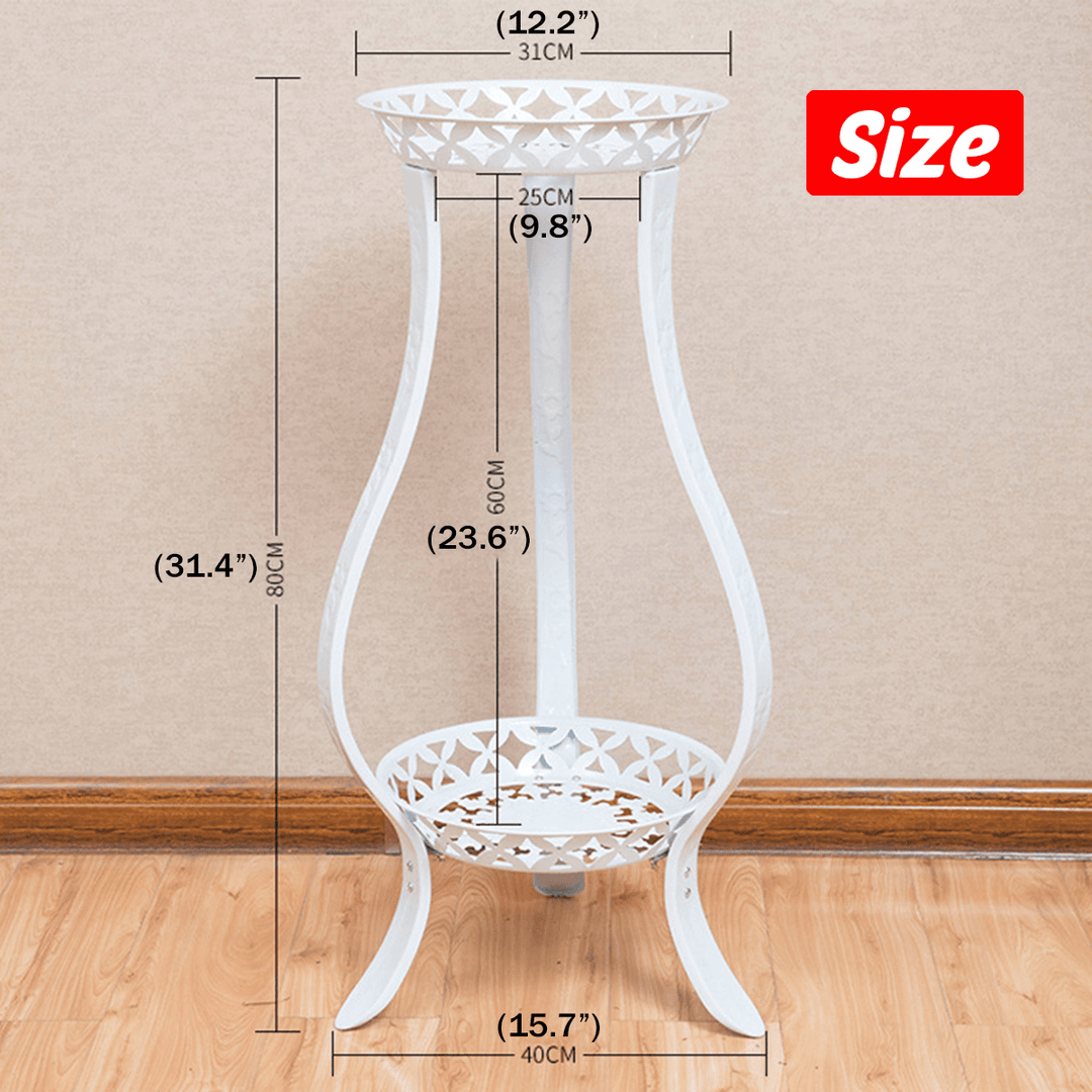 2 Layers Plants Flower Stand Rack Metal Floor Shelf Home Balcony Decor - MRSLM