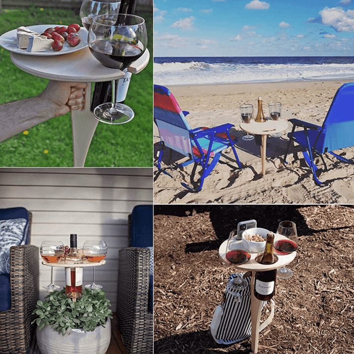 Ipree¬Æ Outdoor Drink Table Mini Wooden Rack Foldable round Desktop Easy Carry Desk Furniture Cup Glass Holder Picnic Table Party Camping Travel