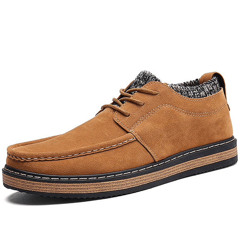 Men Brogue Style Knitted Suede Soft Sole Warm Oxfords Shoes