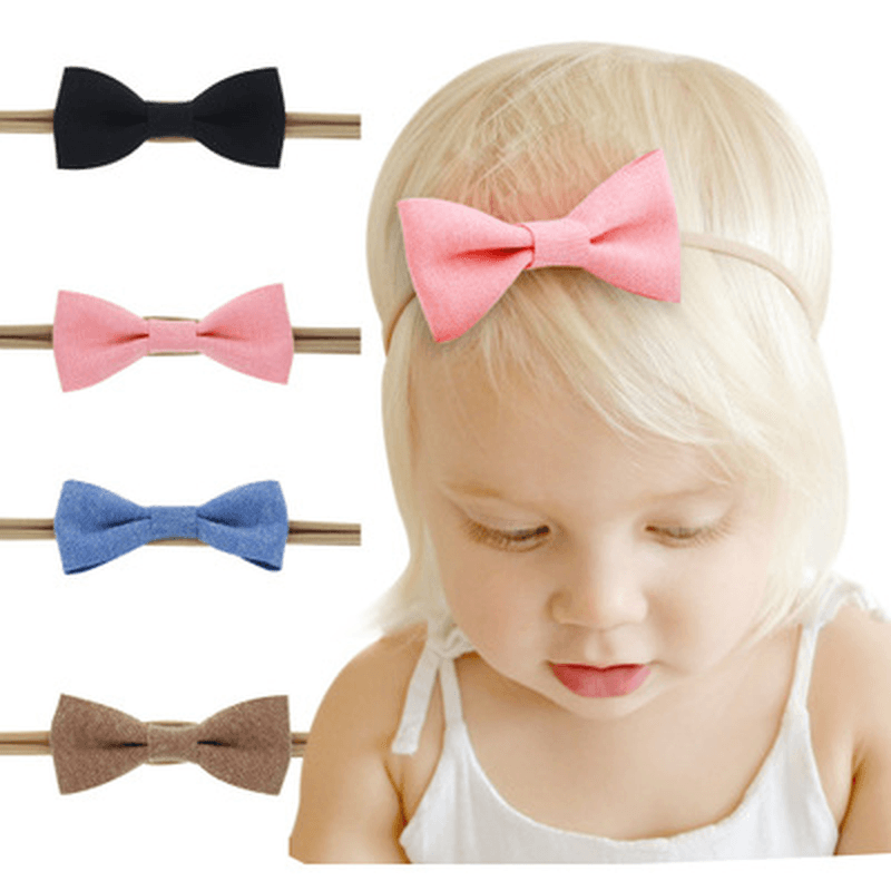 Foreign Trade Wholesale European and American Children'S Bow Hair Band Baby Cotton Elastic Headband Cotton and Linen Bow Hair Accessories