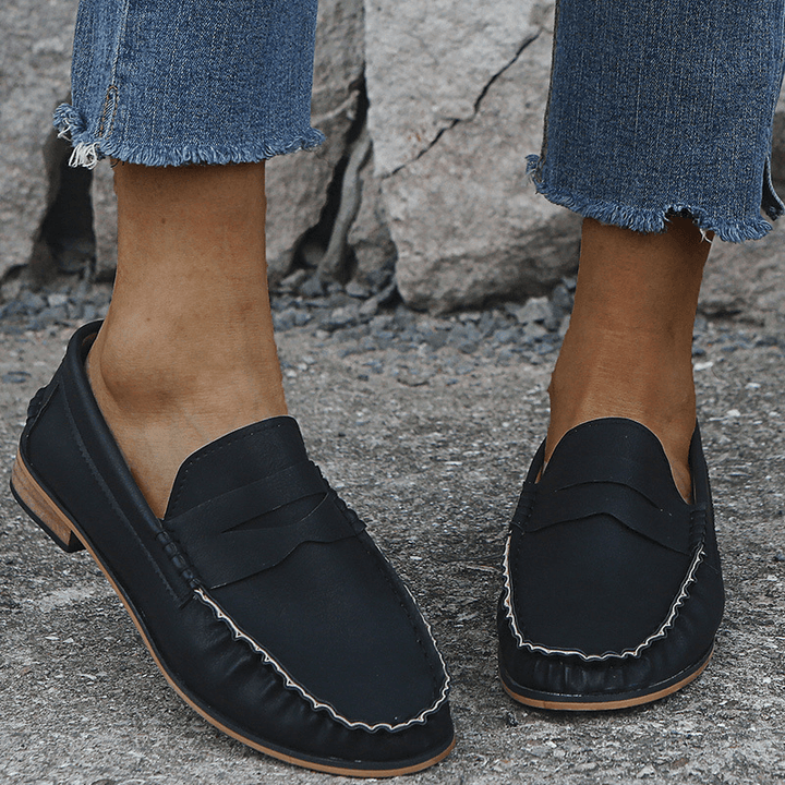 Women Large Size Comfy Soild Slip on Casual Flats Loafers