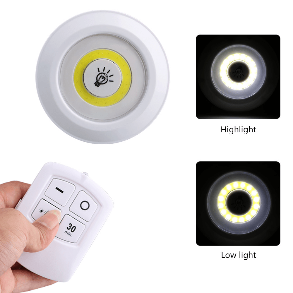 3Pcs LED Light Wireless Remote Control Night Light 3W Super Bright COB under Cabinet Light Dimmable Wardrobe Lamp Home Bedroom Closet