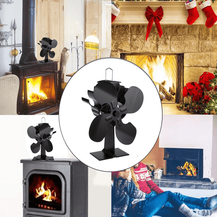 Ipree¬Æ 4 Blade Fireplace Fan Self-Powered Wood Stove Fan Burner Stove Fan for Home Travel