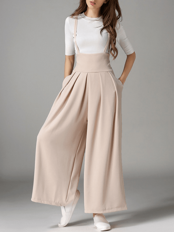 Sleeveless Straps Loose Wide Leg Pants - MRSLM