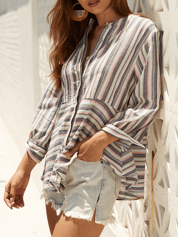 Chic Striped 3/4 Sleeve Blouse