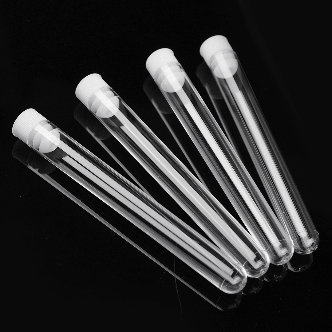 50Pcs 12X100Mm Clear Plastic Test Laboratory Tubes Container with White Push Caps