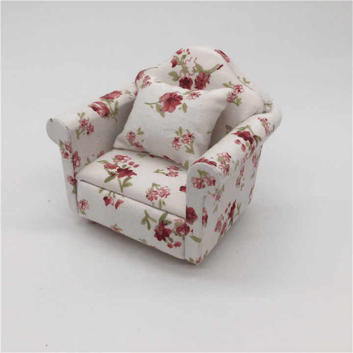 1:12 Dollhouse Miniature Pink Floral Armchair Single Sofa Toys Furniture Ornaments Christmas Gift