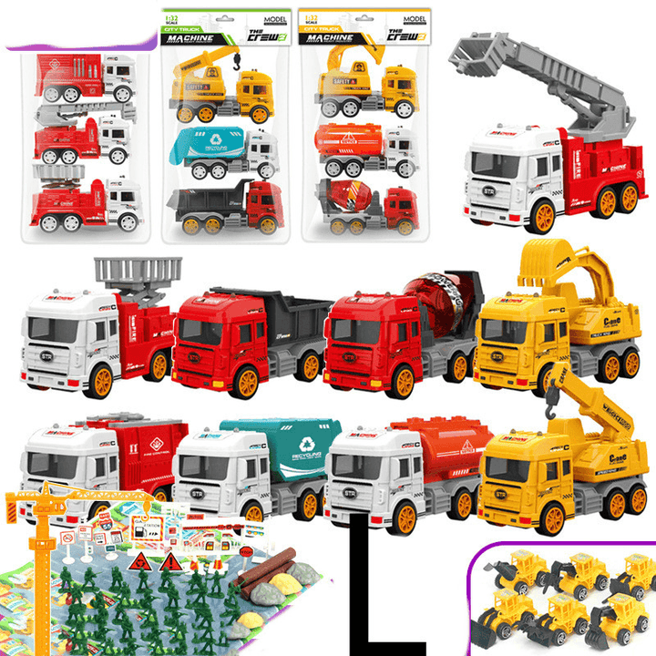 Children'S Car Toy Inertial Crane Excavator Truck Fire Truck Set