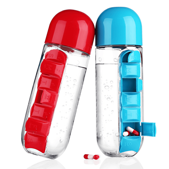 Ipree¬Æ 600Ml Water Bottle 7 Days Week Pill Capsule Case Organizer Leak-Proof Drinking Cup