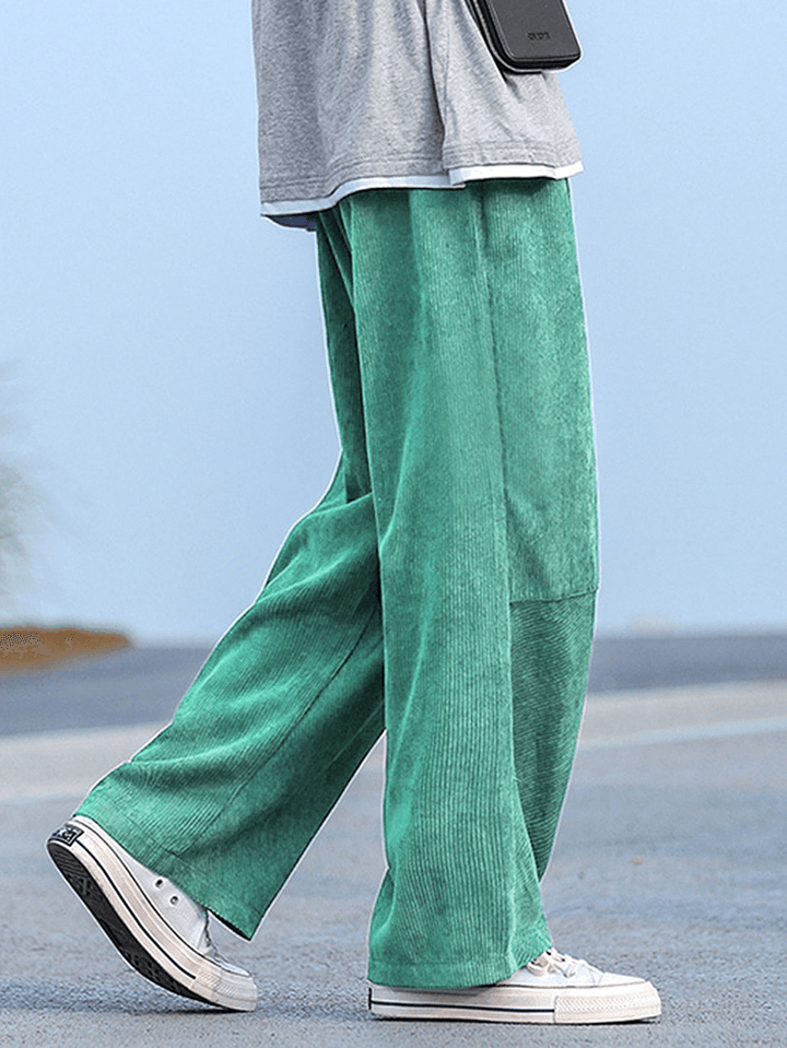 Mens Corduroy Drawstring Pocket Wide Leg Cargo Pants