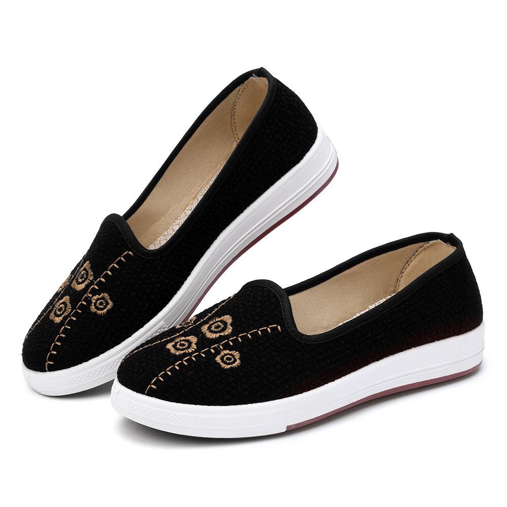 Women Embroidery Comfy Breathable Casual Shallow Slip on Flat Loafers