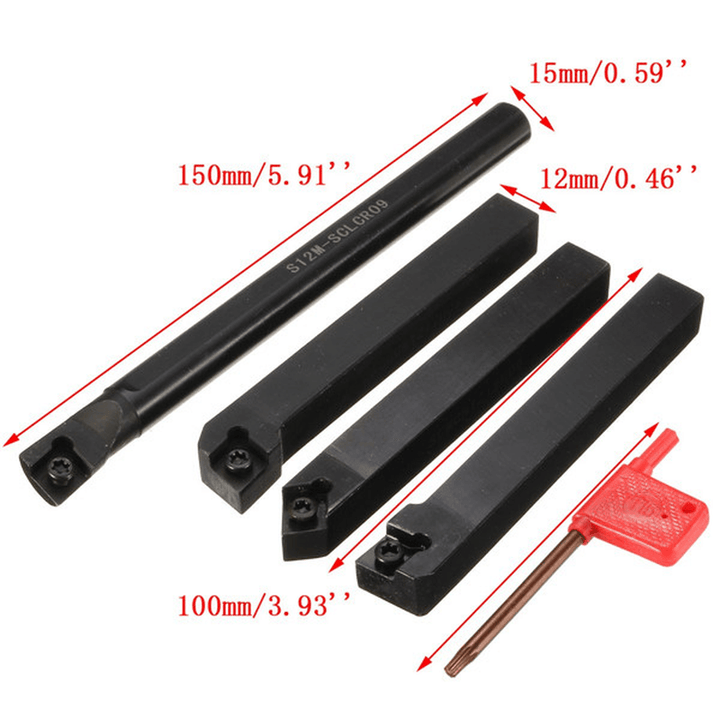 4Pcs SCLCR 12Mm Lathe Index Boring Bar Turning Tool Holder with 4Pcs CCMT 09T3 Inserts