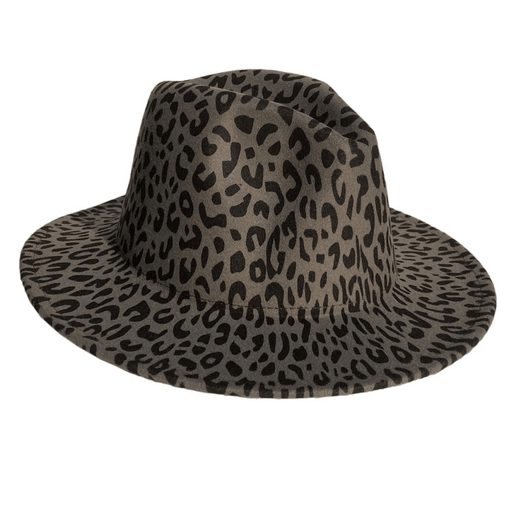 Woolen Leopard Print Top Hat with Flat Brim