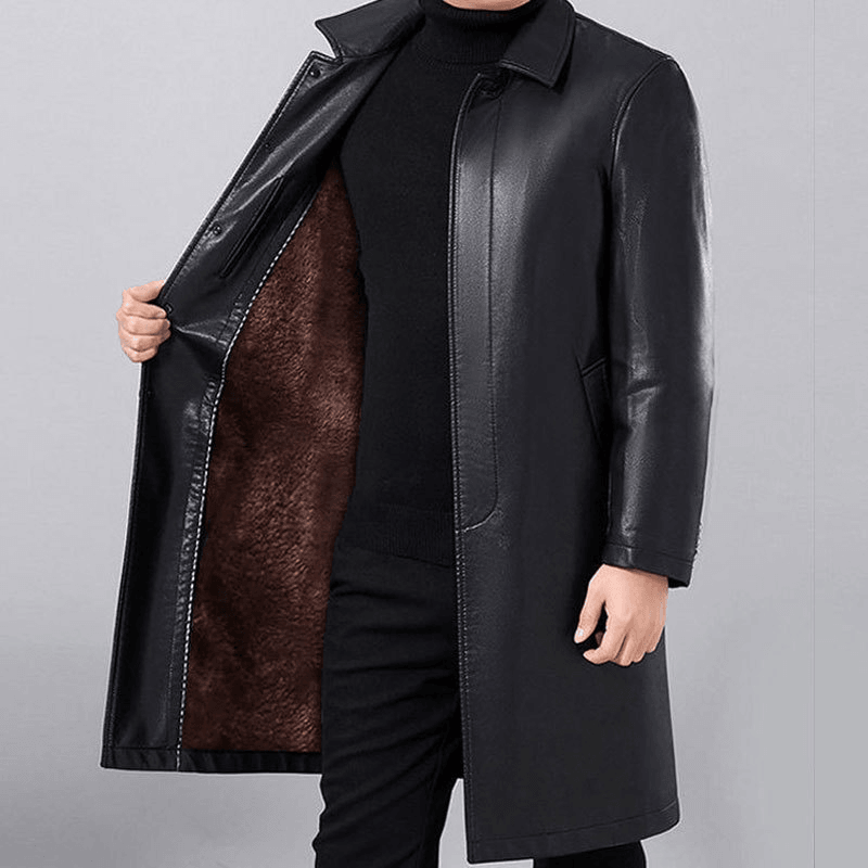 Men's Fashion Casual Lapel Fur One-Piece Over-The-Knee Jacket - Classic Black