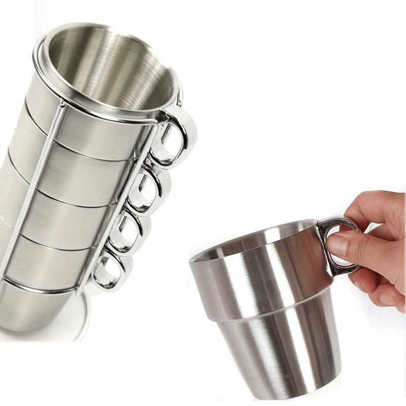 4 PCS Outdoor Portable Picnic Cups Stainless Steel Drinking Mugs Anti-Hot Tea Coffee Cup Set