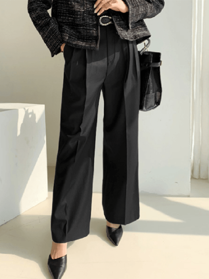 100% Polyester Solid Side Pockets Work Pants for Women