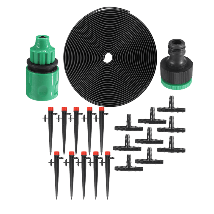 22Pcs/Set 5M Hose Outdoor Mist Coolant System Automatic Sprayer Plant Watering Sprinkler Quick Connector Nozzles Kits Drip DIY Garden Irrigation System