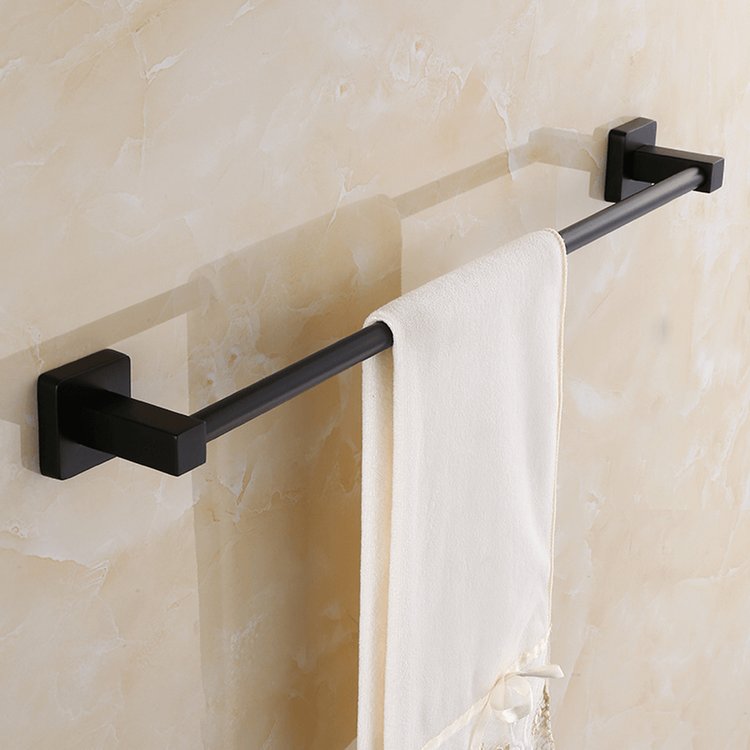 Matt Black Square Towel Holder Rack Bathroom Shower Toilet Wall Mount Clothes Bar Rail Hanger