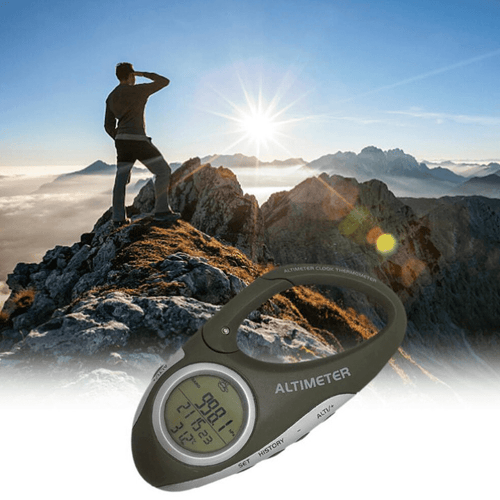 Multi-Function Carabiner Altimeter Barometer Height Measuring Instrument Carabiner with Thermometer Weather Forecast Orientation Mode Instrument for Outdoor Camping Climbing Hiking