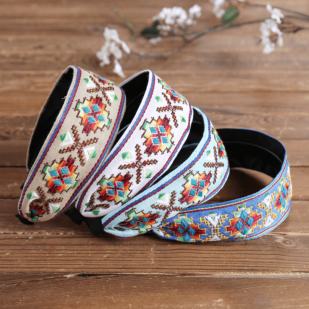 Fresh Bohemian Ethnic Style Hair Band Embroidered Cotton Wide Brimmed Hair Band Travel Home Leisure Hair Band