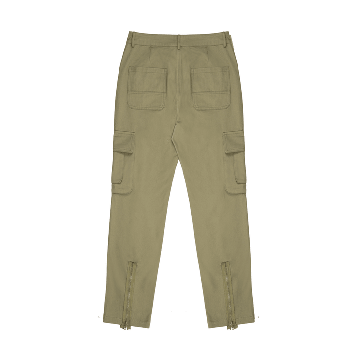 Army Green Pocket Zipper Straight Workwear Casual Pants