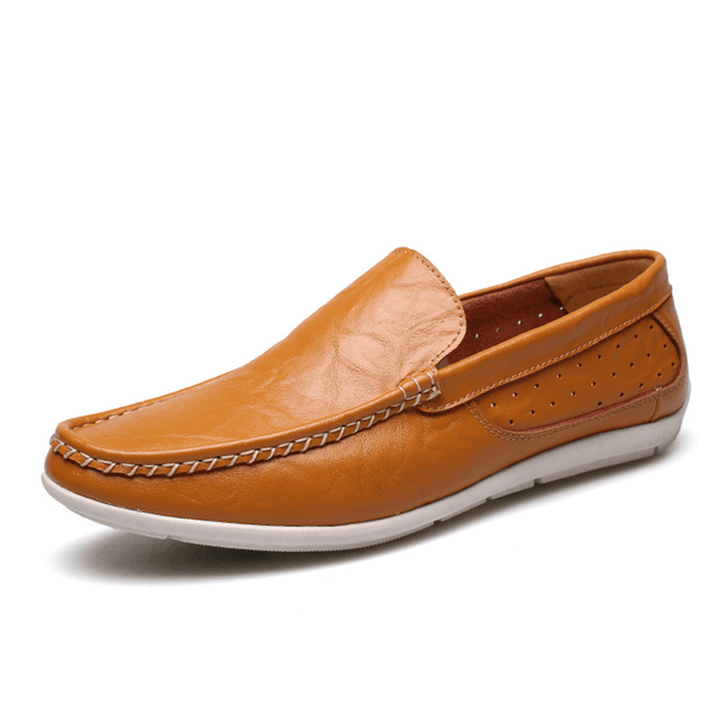 New Men Casual Outdoor Soft Comfortable Leather Slip on Flats Loafers Shoes