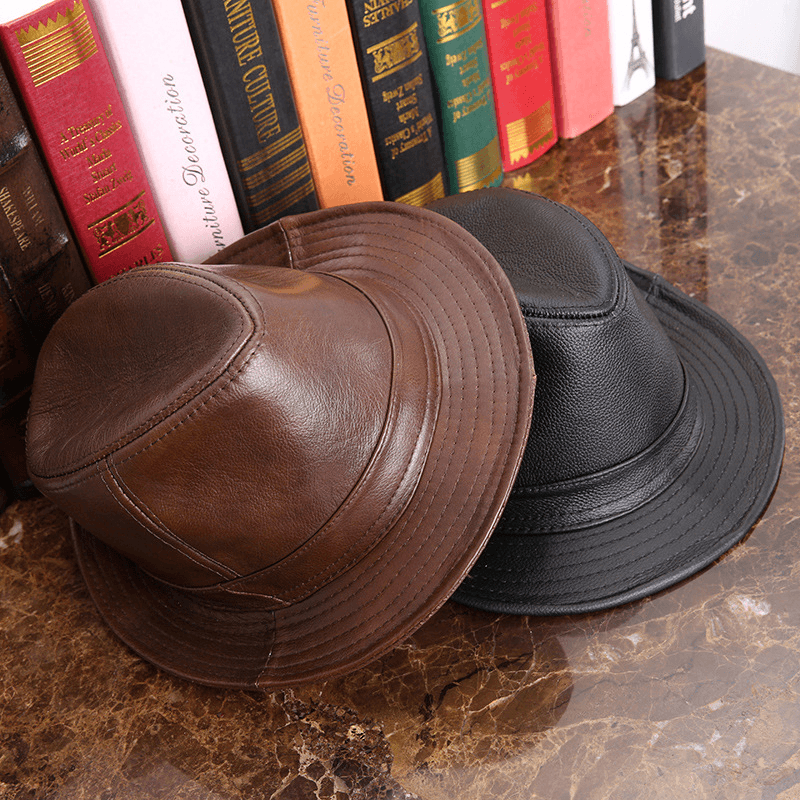 Men'S and Women'S Cowhide Hats with Big Eaves on the Street