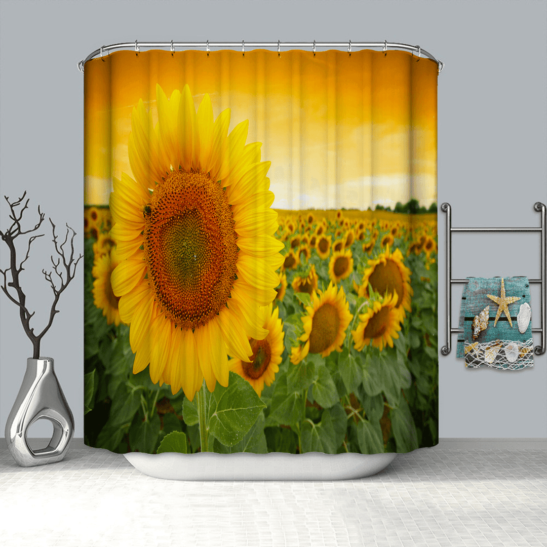 180X180Cm Sunflower Pattern Polyester Printing Waterproof Mildew Shower Curtain