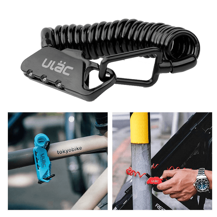 ULAC K2S Bicycle Combo Lock 1.2M Extended Spiral Cable 3 Digits Combination Resettable Light Weight Compact Portable Lock