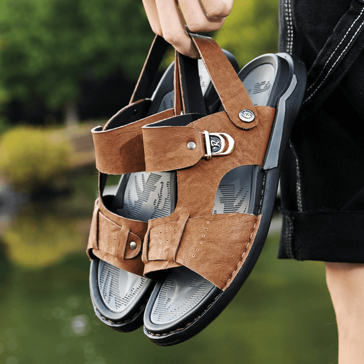 Men Microfiber Leather Two-Ways Breathable Soft Non-Slip Casual Outdoor Sandals