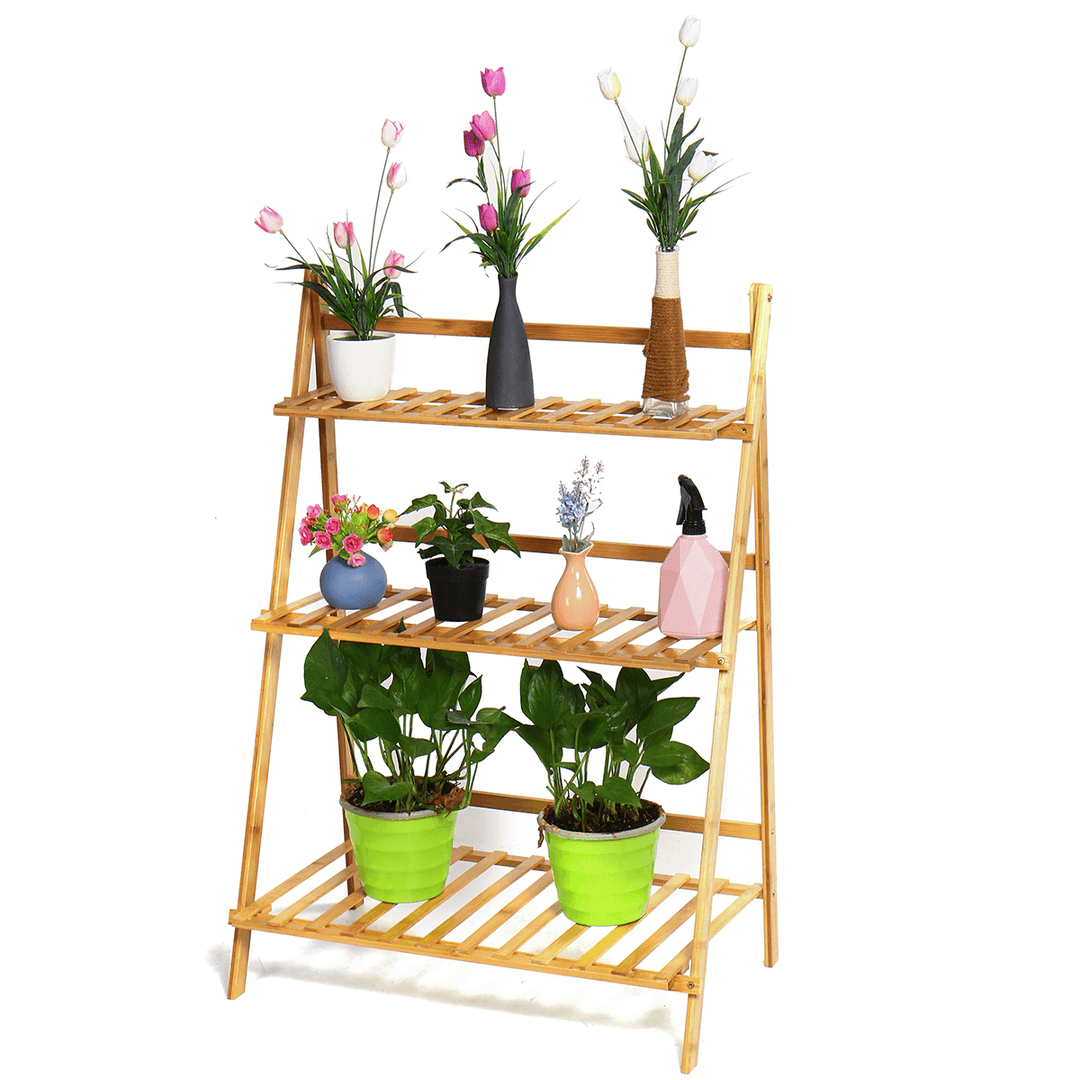 3 Layers Wooden Plant Shelves Garden Patio Flower Pot Rack Plants Stand