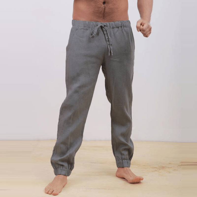 Mens Cotton Breathable Elastic Waist Casual Pants