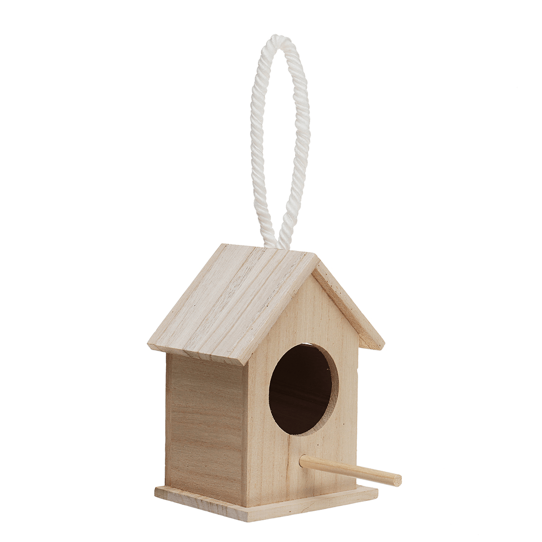 Wooden Bird House Feeder Wild Birds Nest Home Garden Nesting with Hanging Bird Net