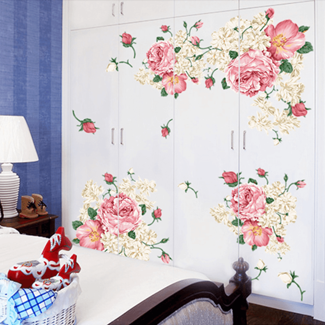 Pink Peony Rose Flower Blossom Wall Stickers Kids Baby Room Art Decorations