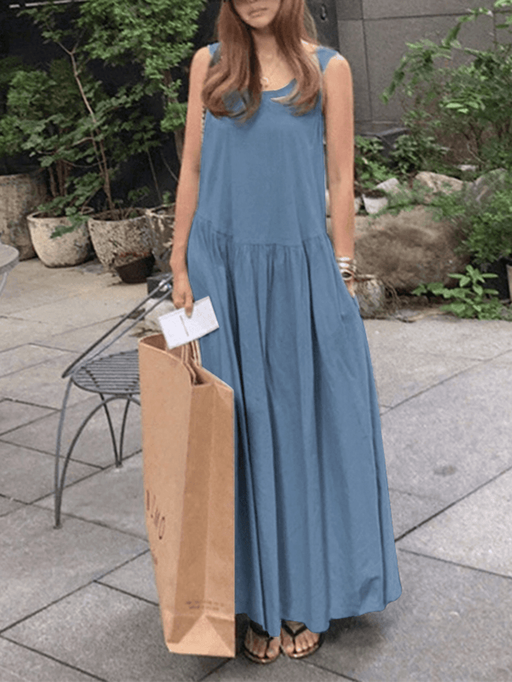 Retro European Bohemian Style round Neck Maxi Dress