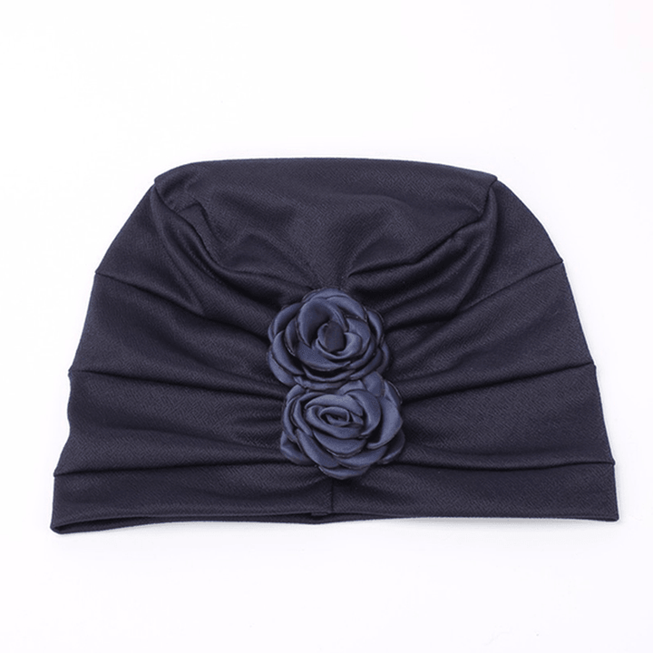 Womens New Side Paste Large Flower Solid Beanie Cap Casual Cotton Outdoor Bonnet Hat