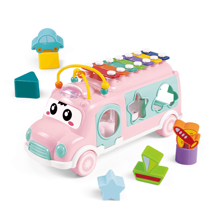 Children'S Toy Car Percussion Piano Bus Multi-Functional Building Blocks